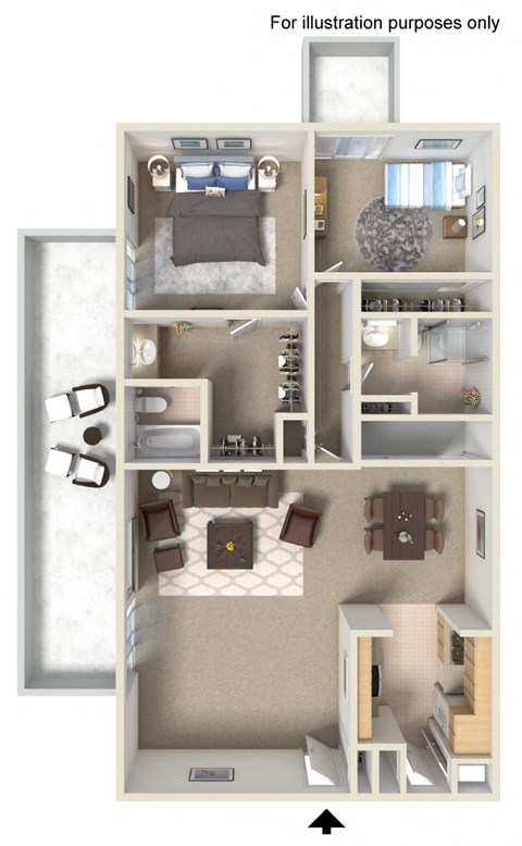 Floor plan for 2 beds, 2 baths, 1334 sqft